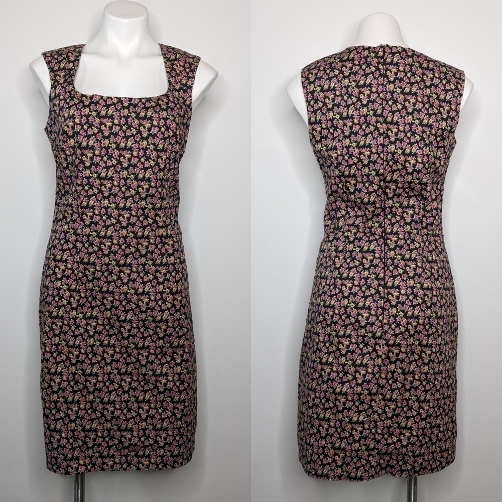 Vintage Alyn Paige pink yellow ditzy floral sleeveless square neck dress 11/12